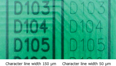 Character line width 150 μm Character line width 50 μm